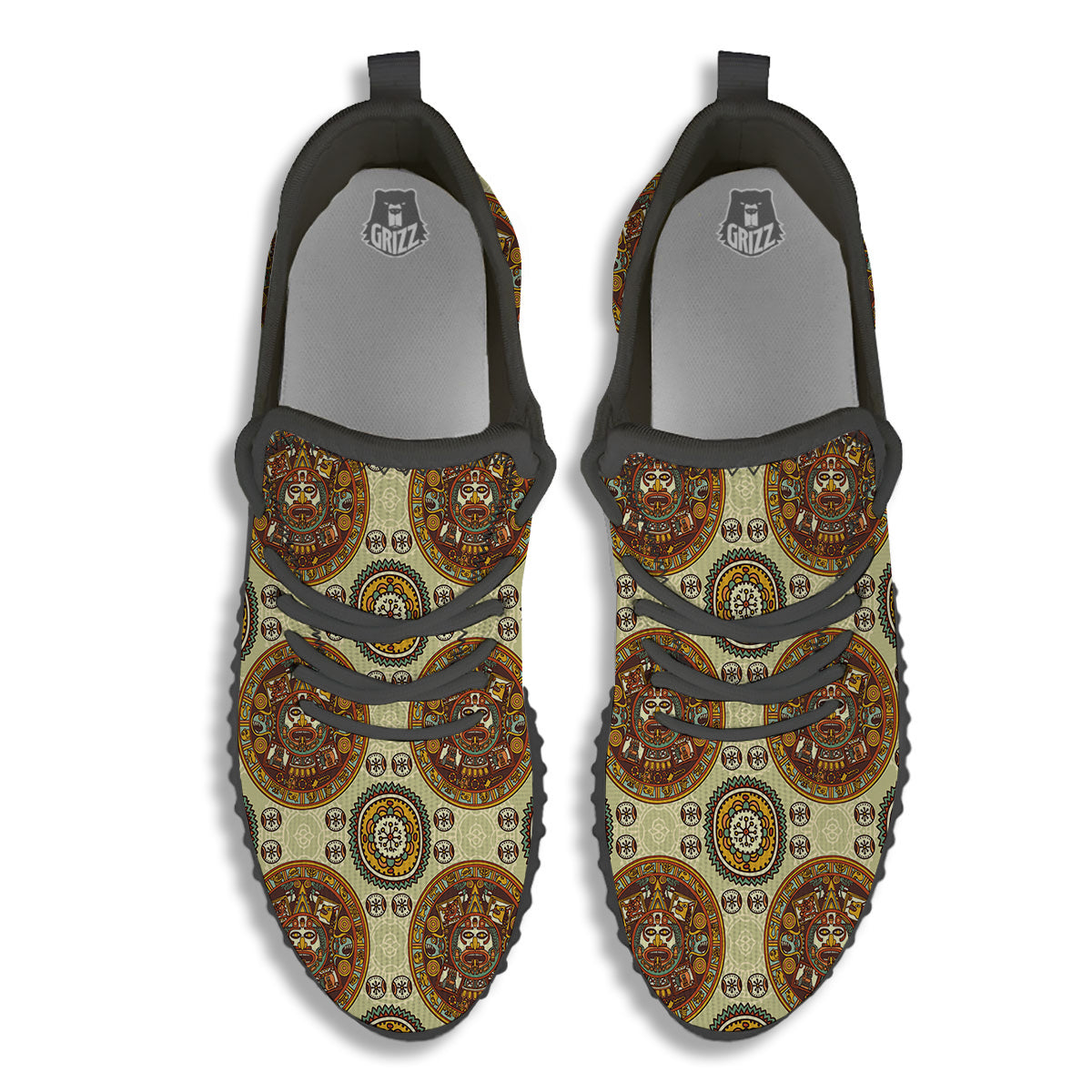 Calendar Aztec Vintage Print Pattern Black Walking Shoes-grizzshop