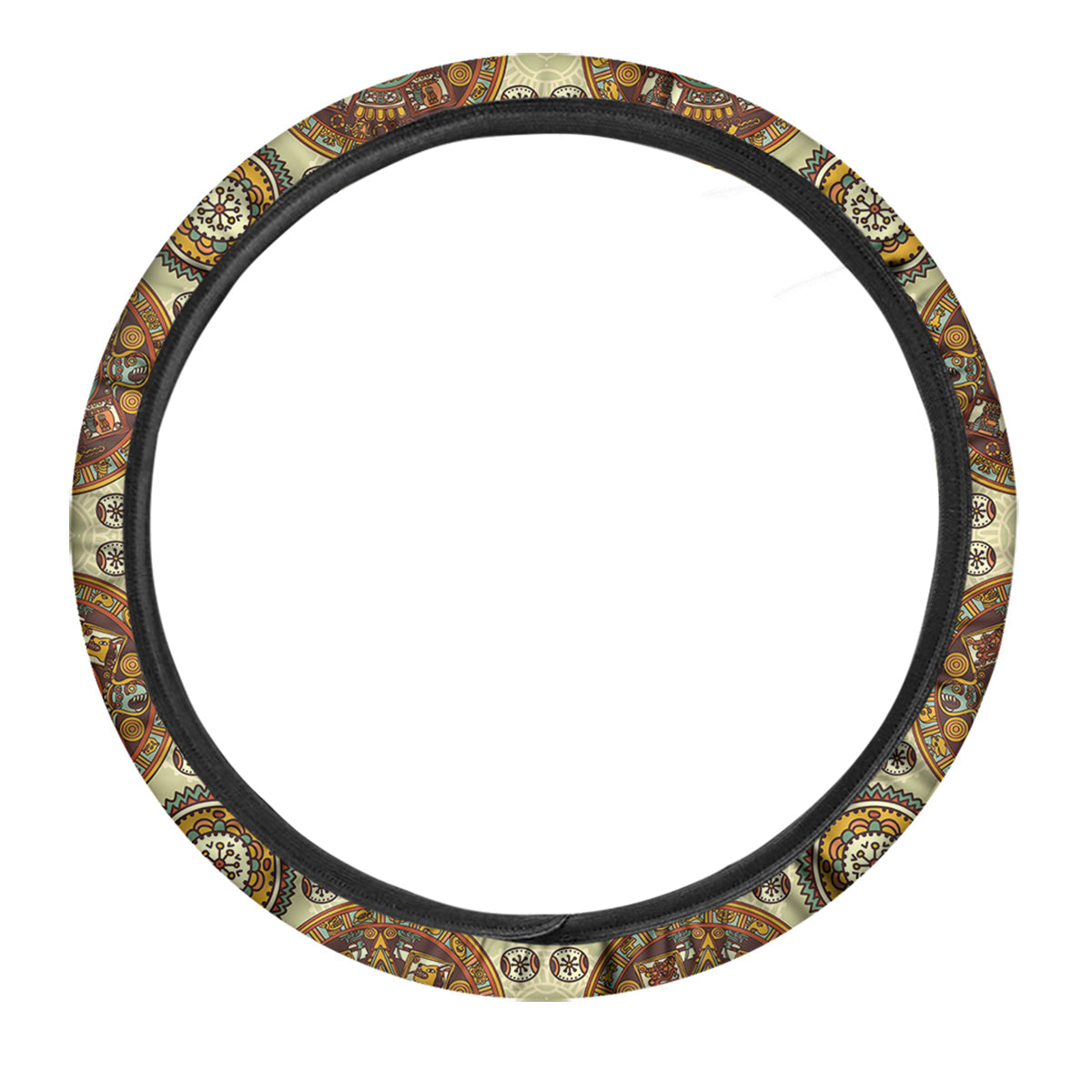 Calendar Aztec Vintage Print Pattern Car Steering Wheel Cover-grizzshop