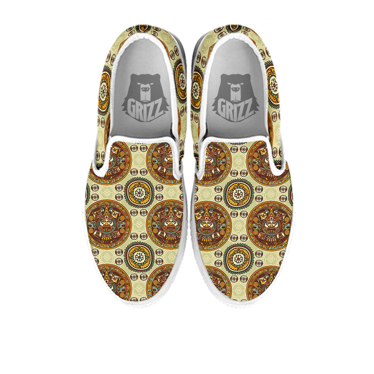 Calendar Aztec Vintage Print Pattern White Slip On Shoes-grizzshop