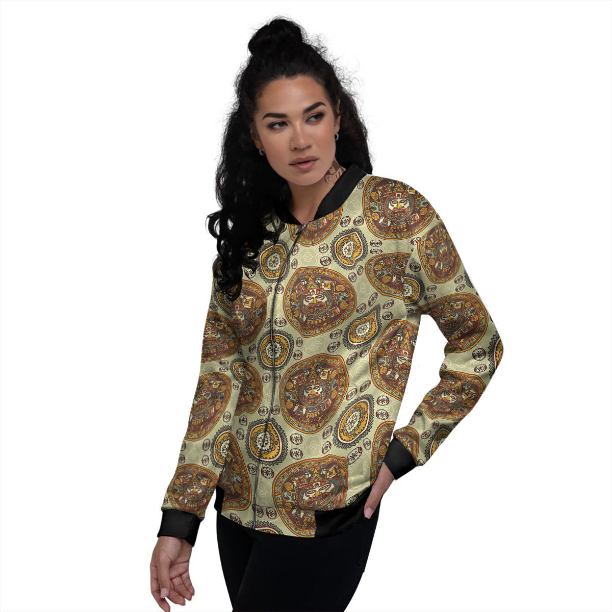 Calendar Aztec Vintage Print Pattern Women's Bomber Jacket-grizzshop