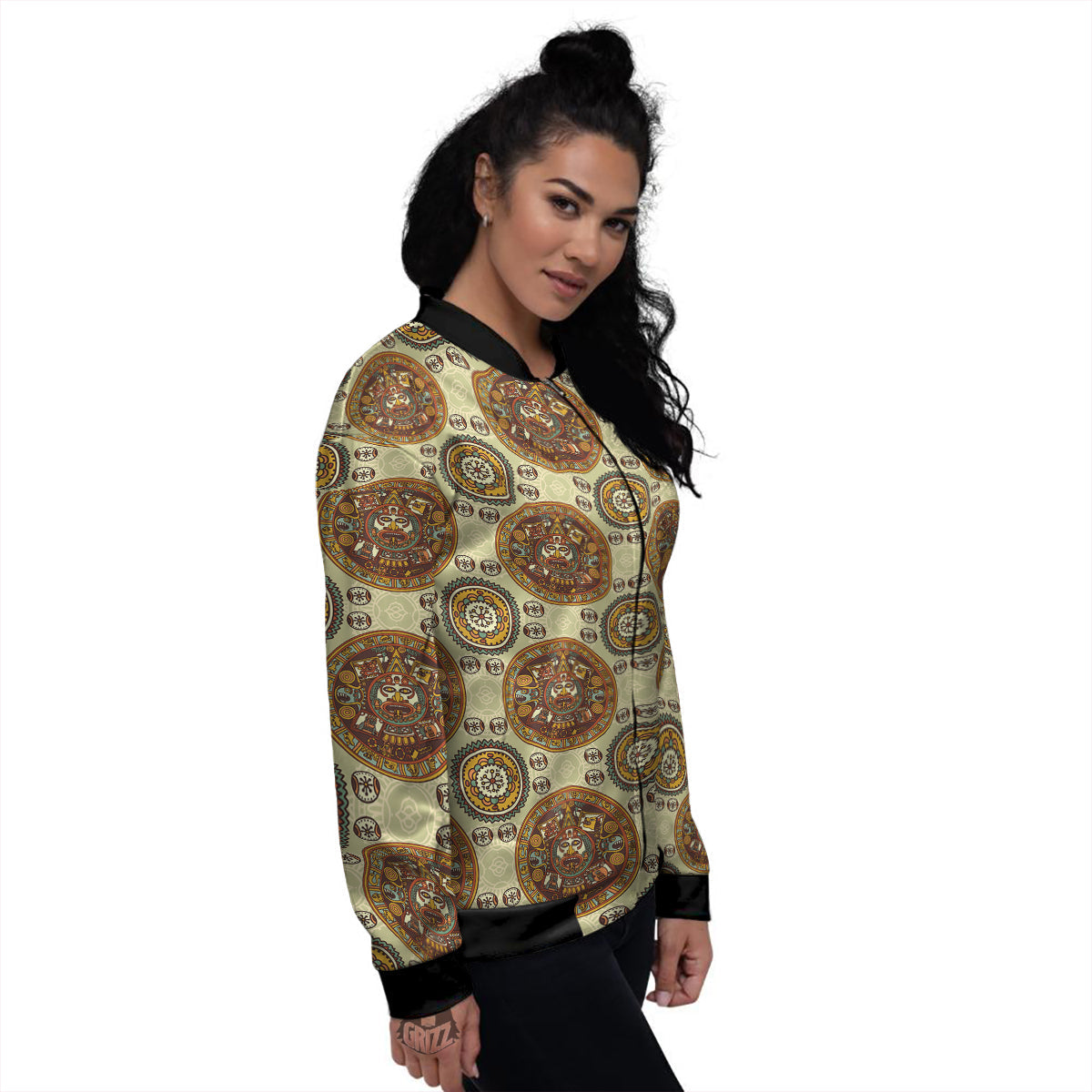 Calendar Aztec Vintage Print Pattern Women's Bomber Jacket-grizzshop