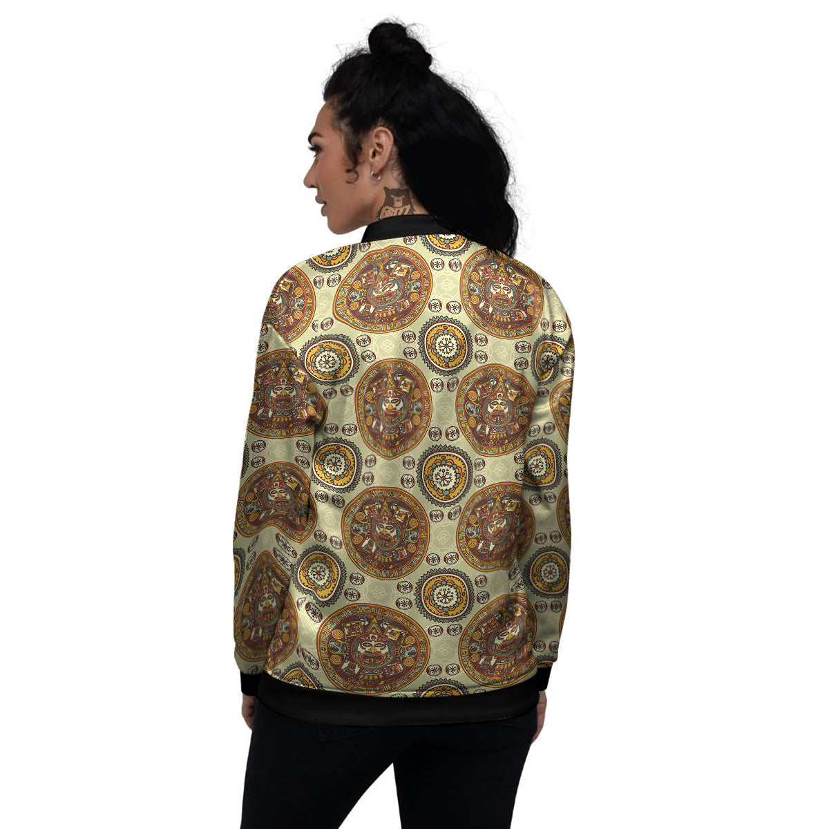 Calendar Aztec Vintage Print Pattern Women's Bomber Jacket-grizzshop