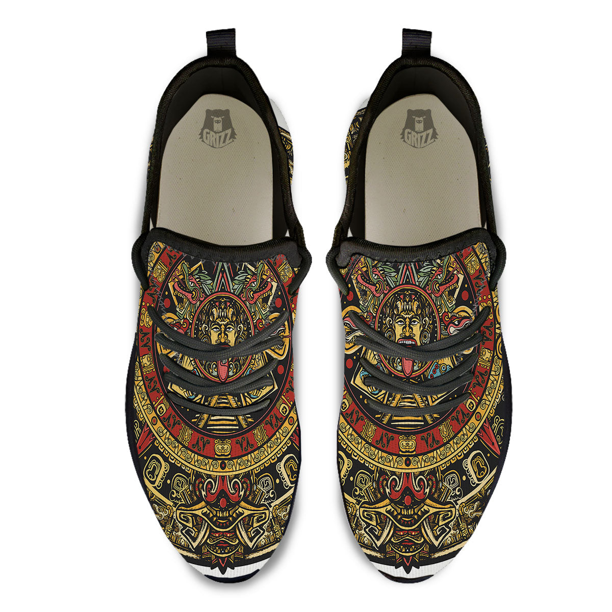 Calendar Mayan Print Black Athletic Shoes-grizzshop