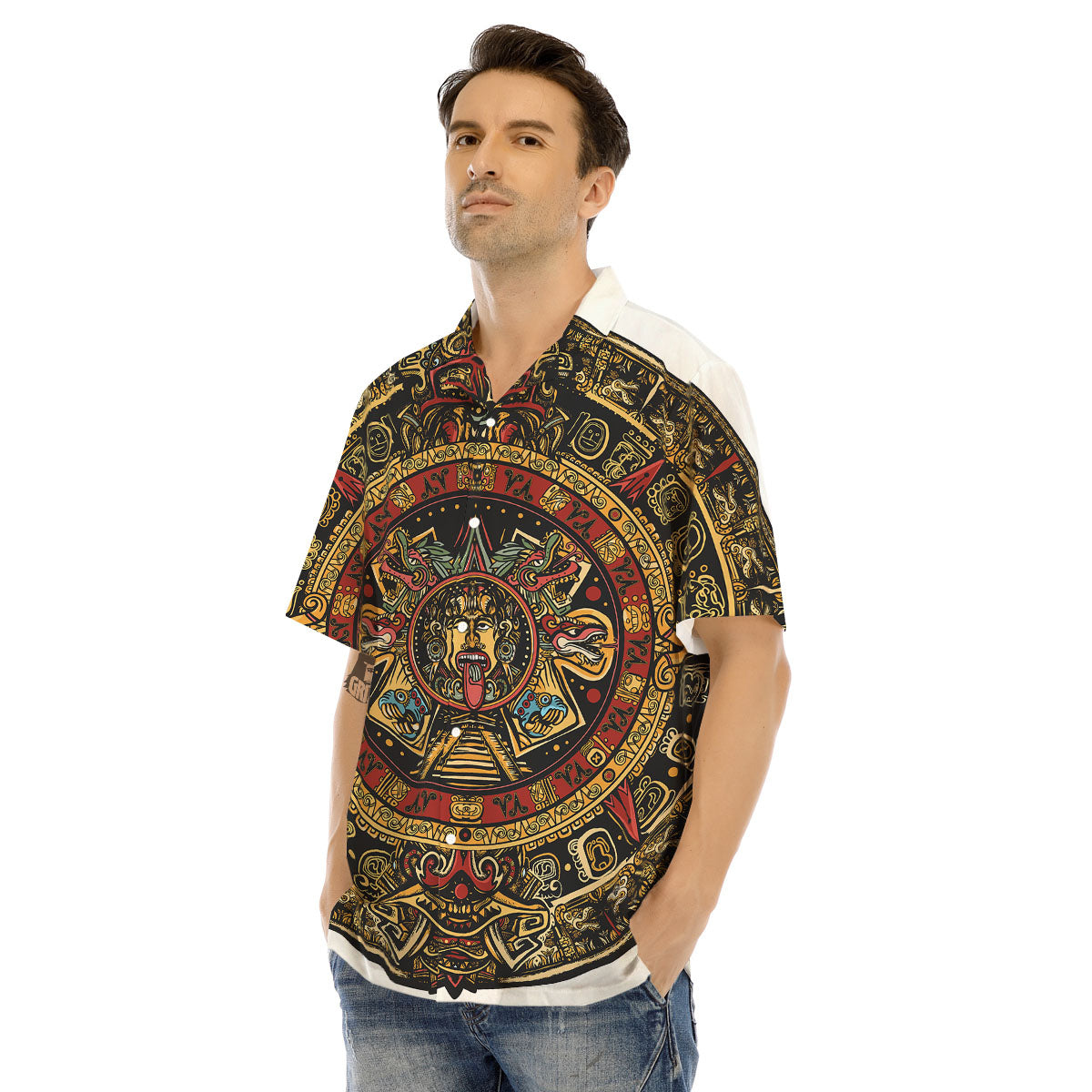 Calendar Mayan Print Men's Hawaiian Shirt-grizzshop