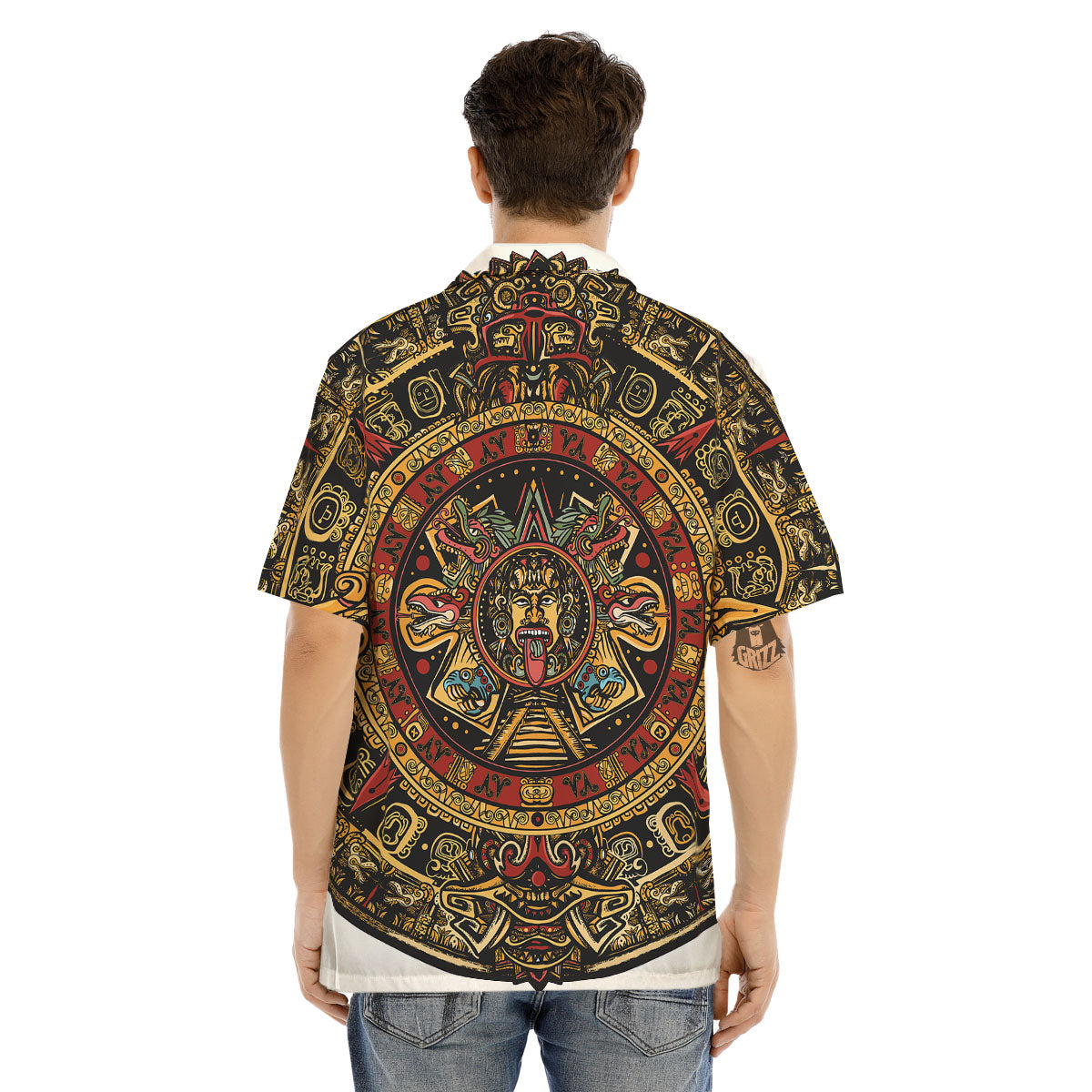Calendar Mayan Print Men's Hawaiian Shirt-grizzshop