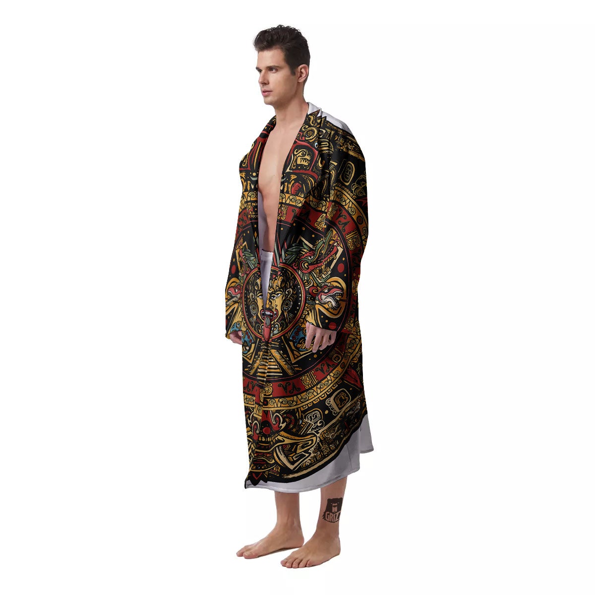 Calendar Mayan Print Men's Robe-grizzshop