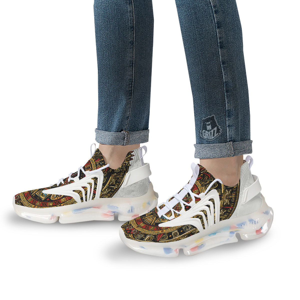 Calendar Mayan Print White Gym Shoes-grizzshop
