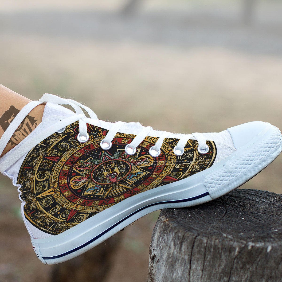 Calendar Mayan Print White High Top Shoes-grizzshop