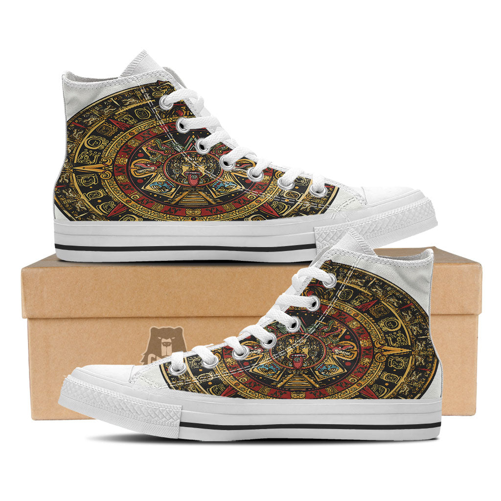 Calendar Mayan Print White High Top Shoes-grizzshop