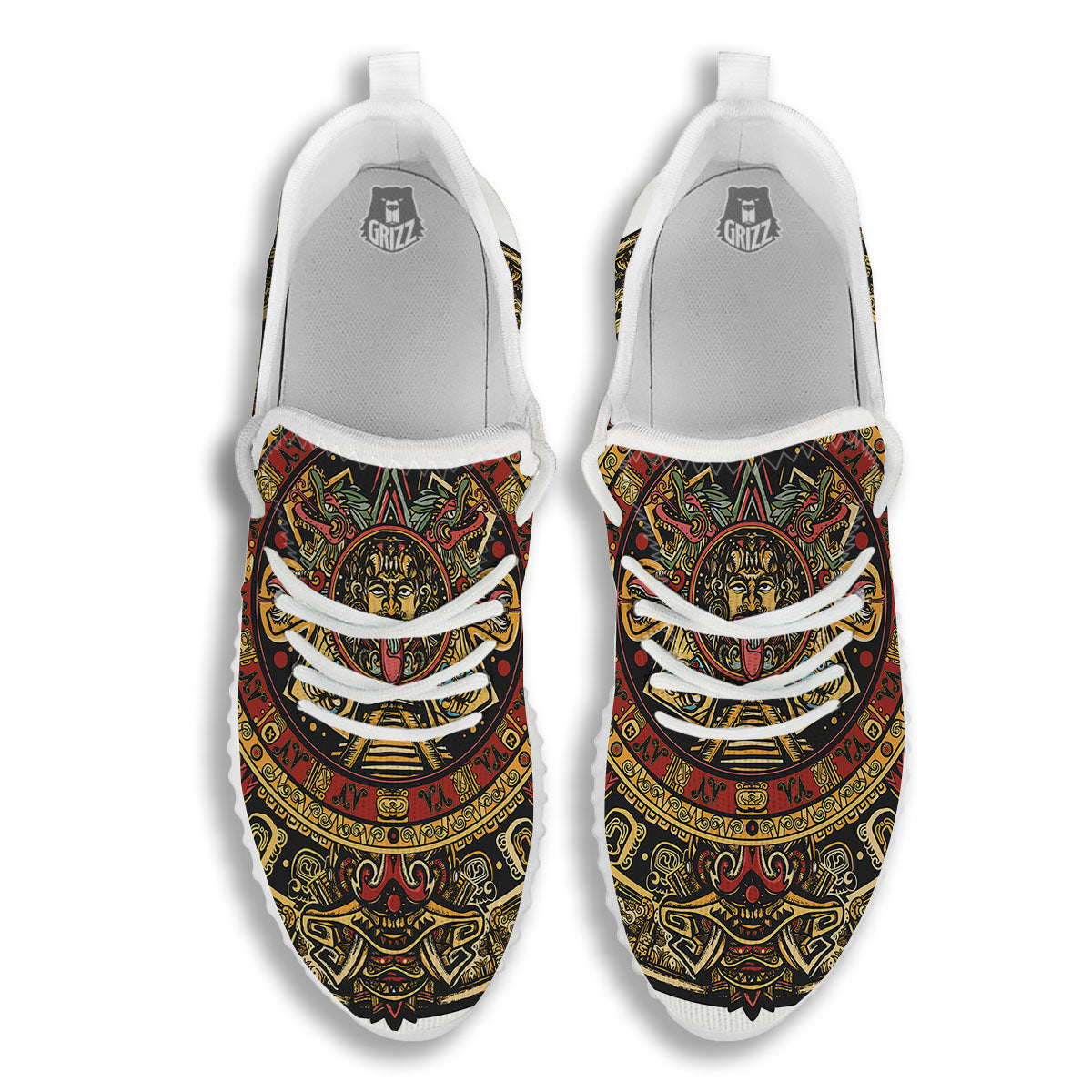 Calendar Mayan Print White Walking Shoes-grizzshop