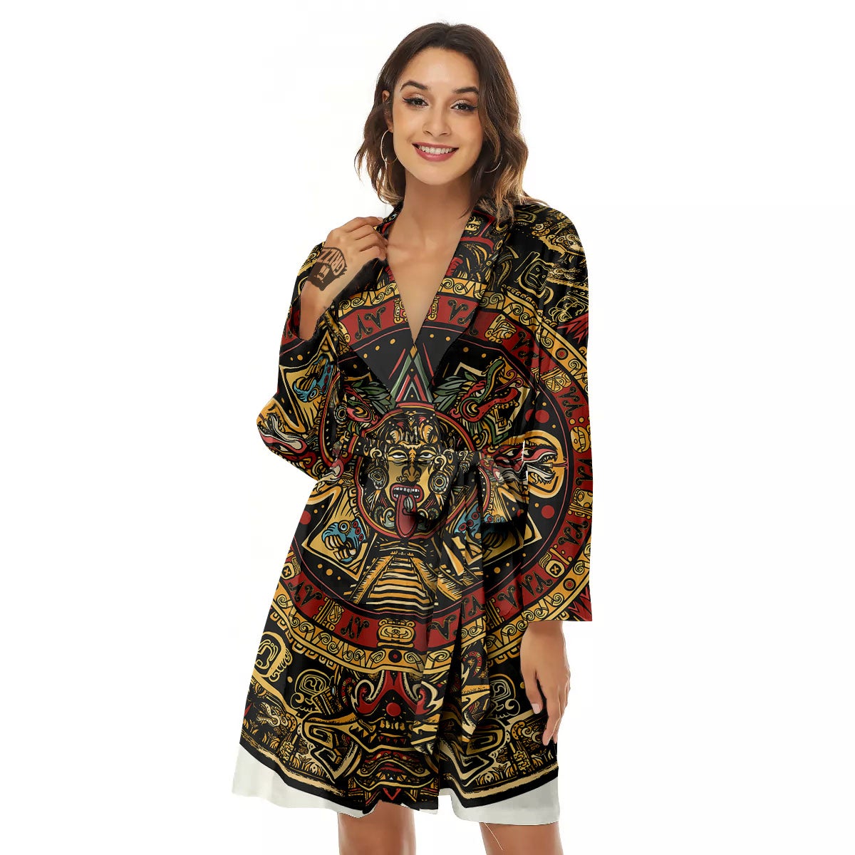Calendar Mayan Print Women's Robe-grizzshop