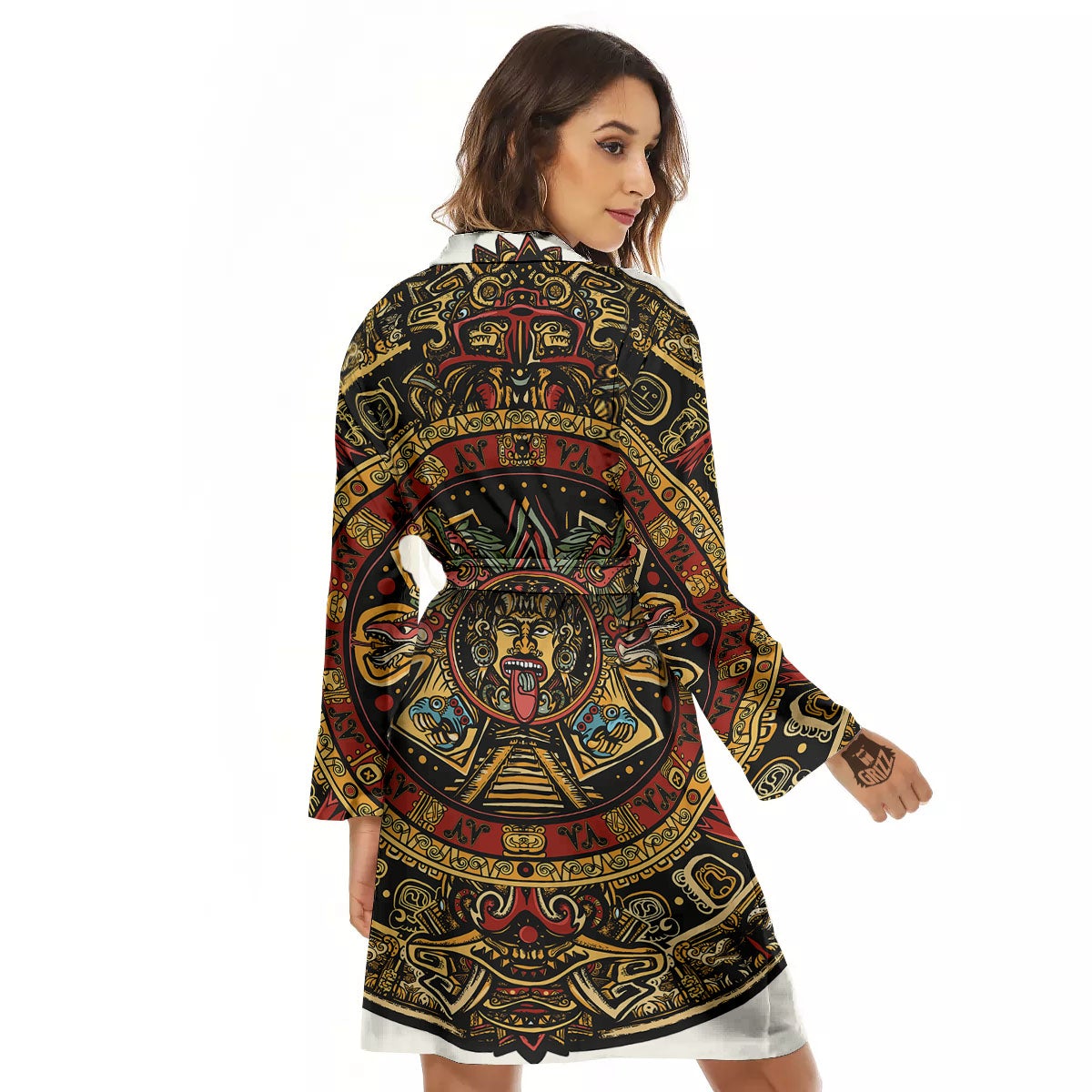 Calendar Mayan Print Women's Robe-grizzshop