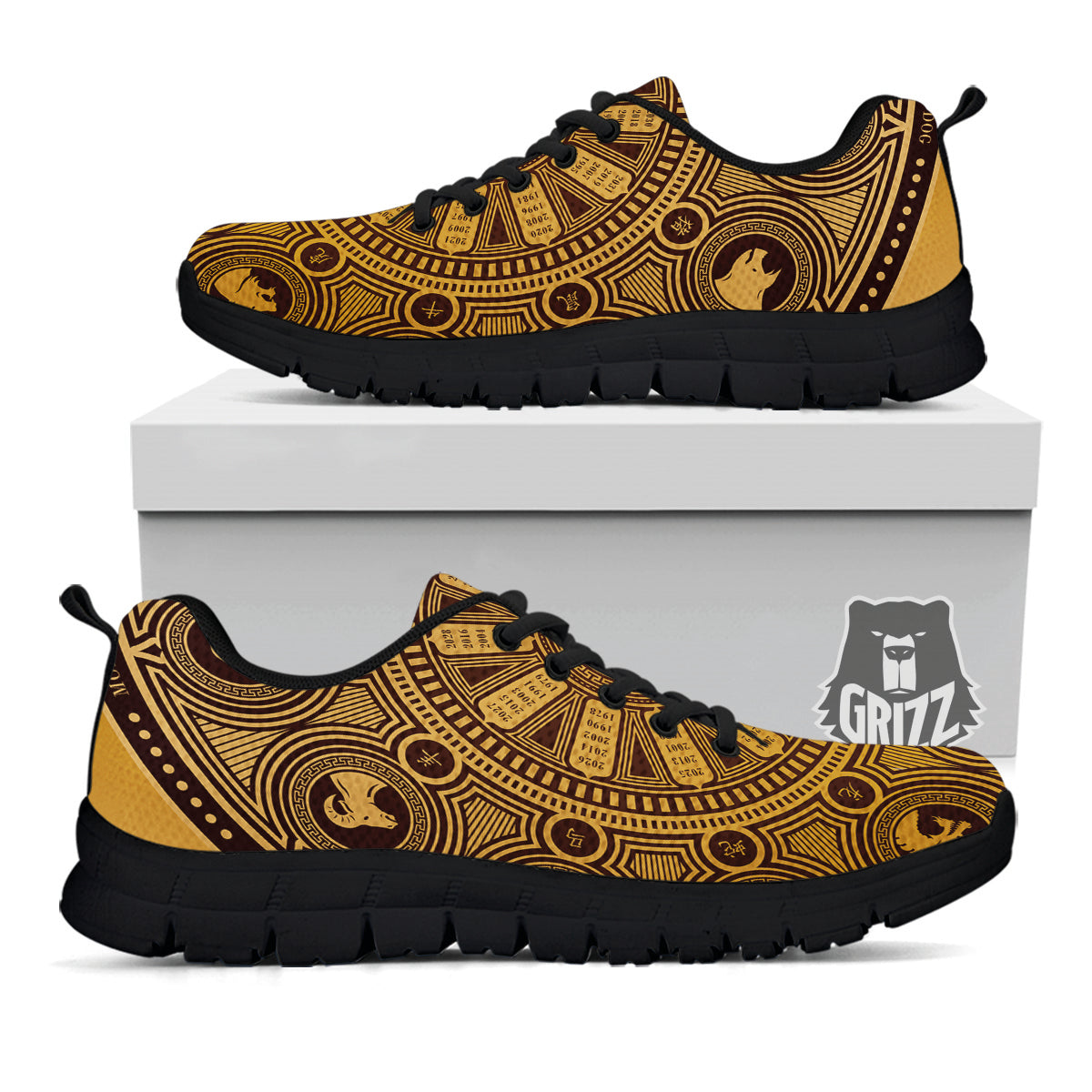 Calendar Signs Chinese Zodiac Print Black Sneaker-grizzshop