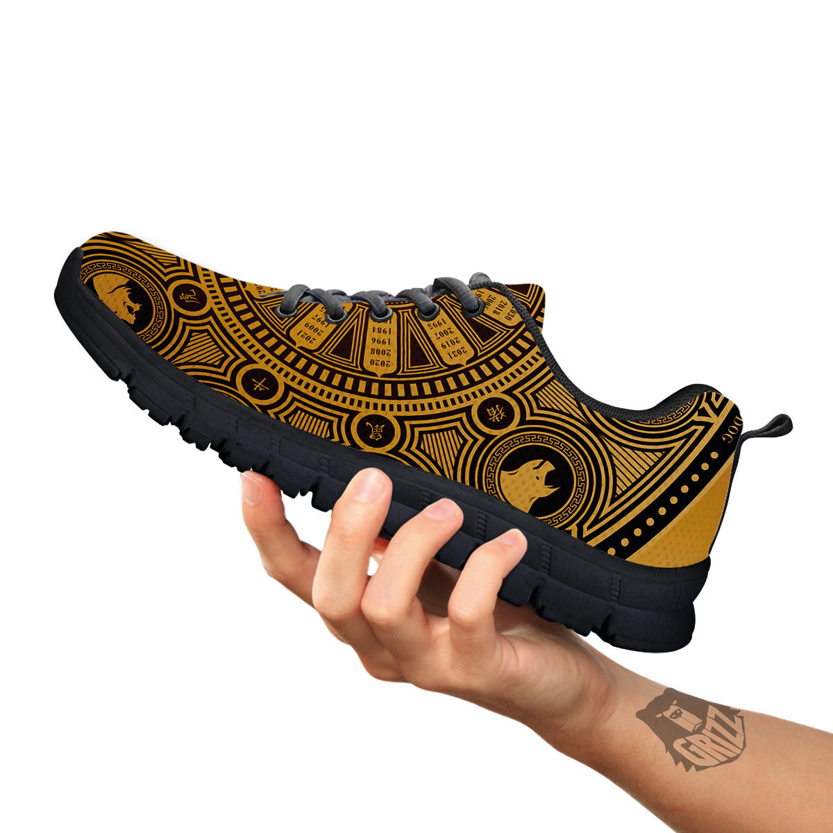 Calendar Signs Chinese Zodiac Print Black Sneaker-grizzshop