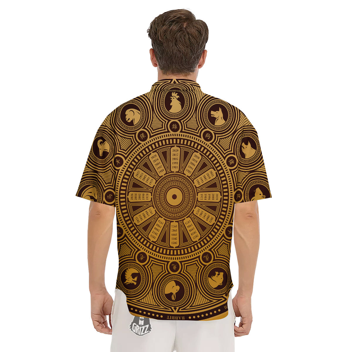 Calendar Signs Chinese Zodiac Print Men's Short Sleeve Shirts-grizzshop