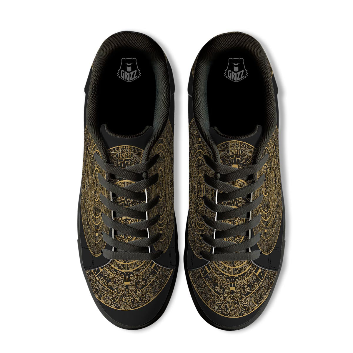 Calendar Tribal Maya Print Black Low Top Sneakers-grizzshop