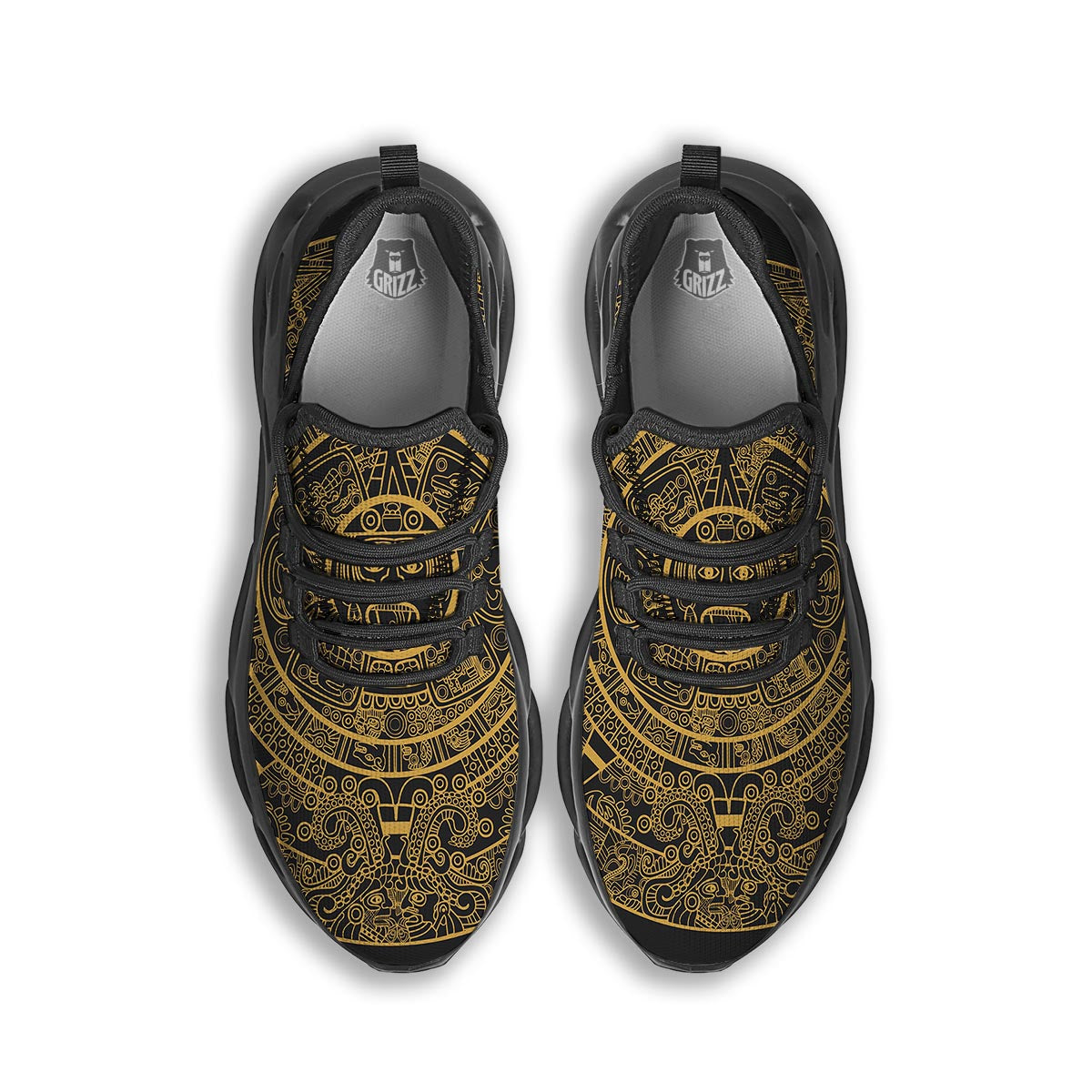 Calendar Tribal Maya Print Black Running Shoes-grizzshop