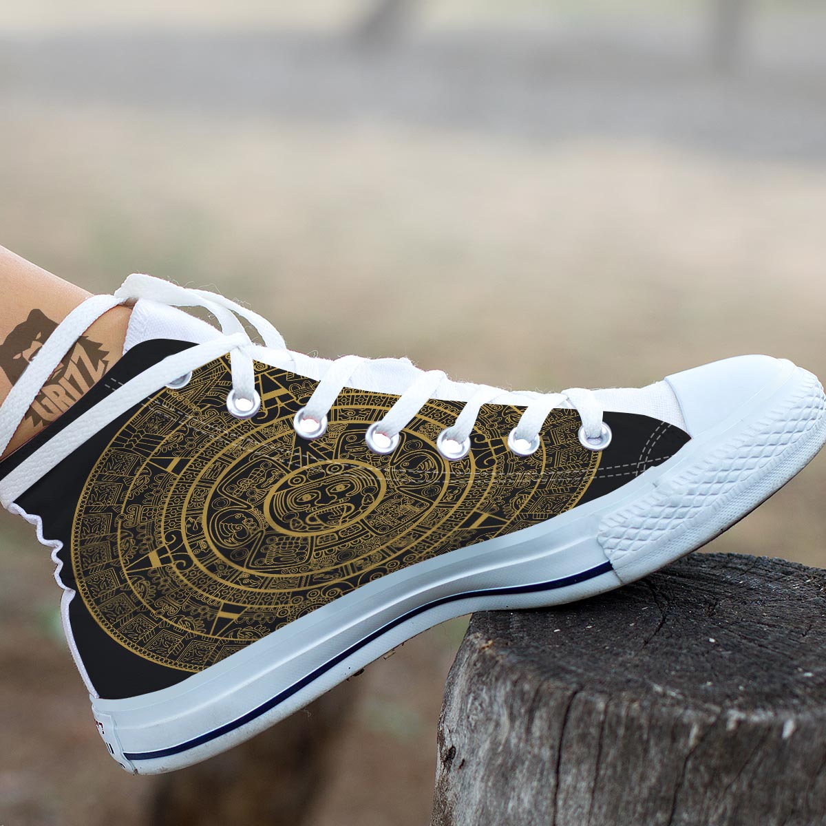 Calendar Tribal Maya Print White High Top Shoes-grizzshop