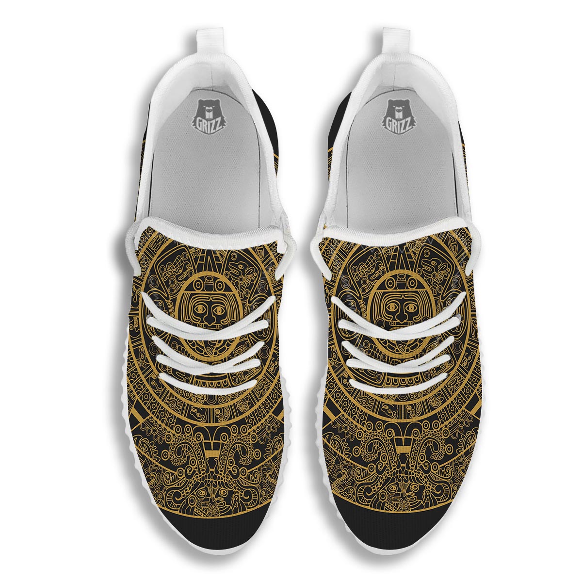 Calendar Tribal Maya Print White Walking Shoes-grizzshop