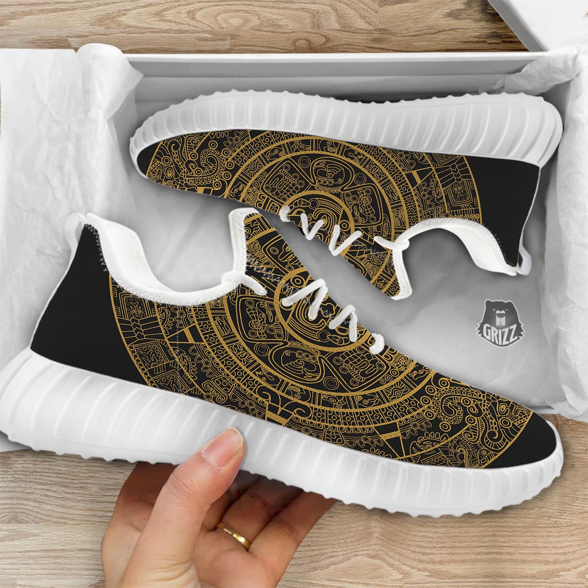 Calendar Tribal Maya Print White Walking Shoes-grizzshop