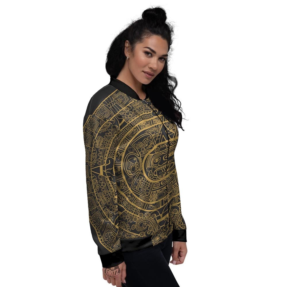 Calendar Tribal Maya Print Women's Bomber Jacket-grizzshop
