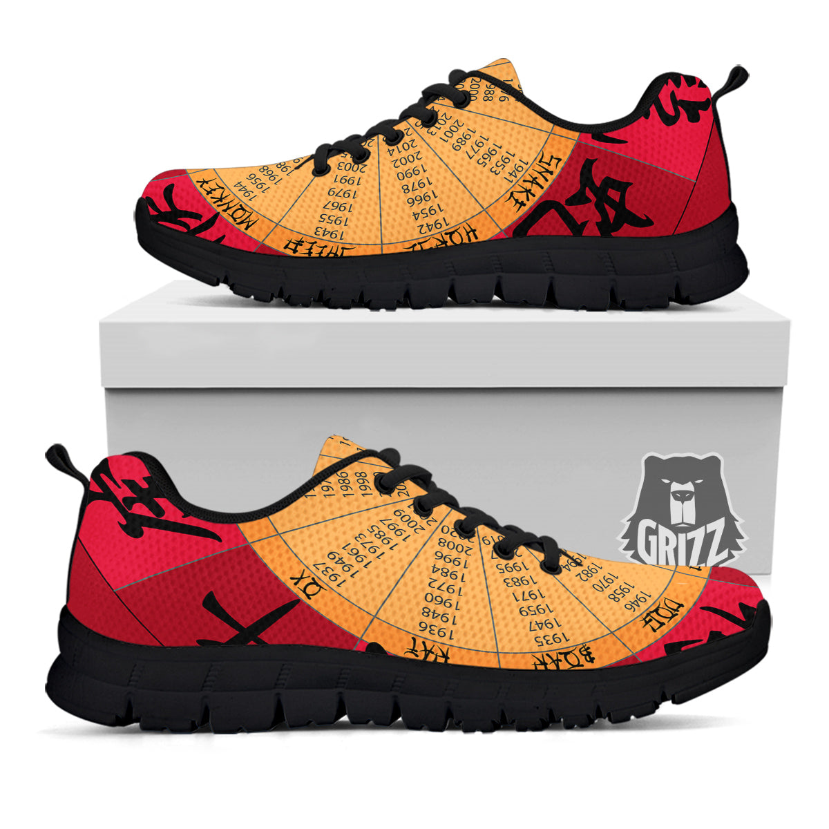 Calendar Wheel Chinese Zodiac Print Black Sneaker-grizzshop