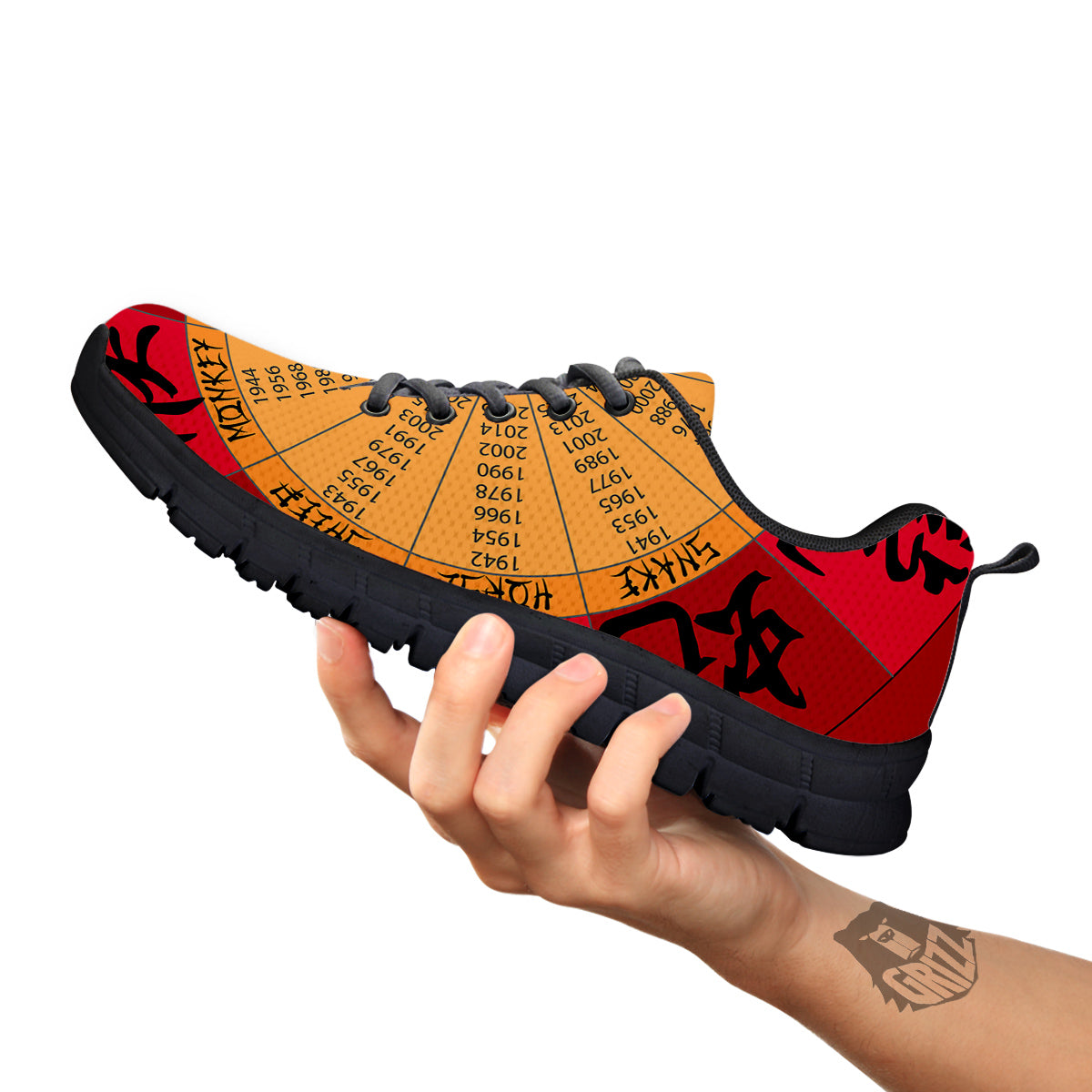 Calendar Wheel Chinese Zodiac Print Black Sneaker-grizzshop