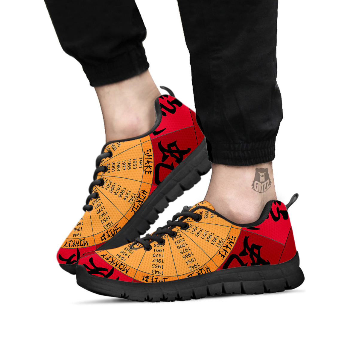 Calendar Wheel Chinese Zodiac Print Black Sneaker-grizzshop