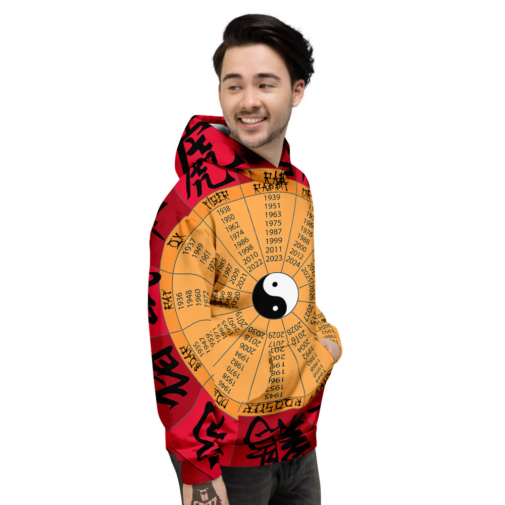 Calendar Wheel Chinese Zodiac Print Men's Hoodie-grizzshop