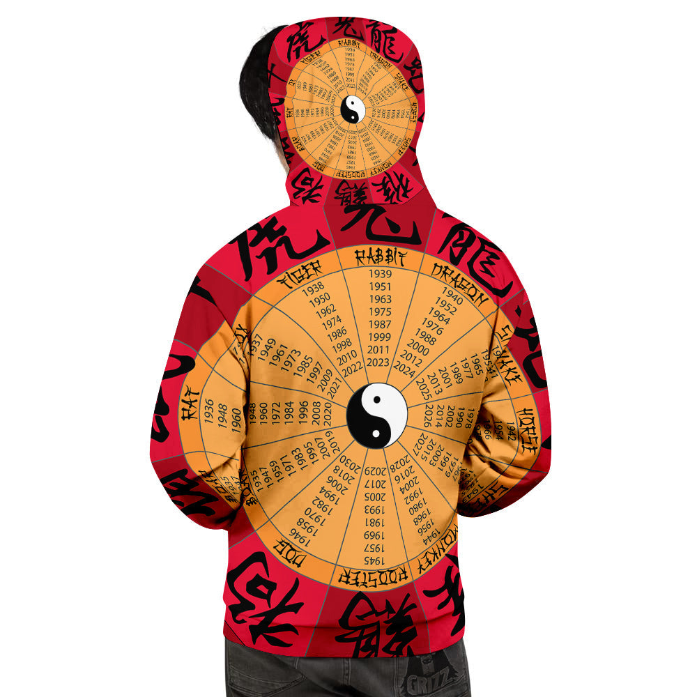 Calendar Wheel Chinese Zodiac Print Men's Hoodie-grizzshop