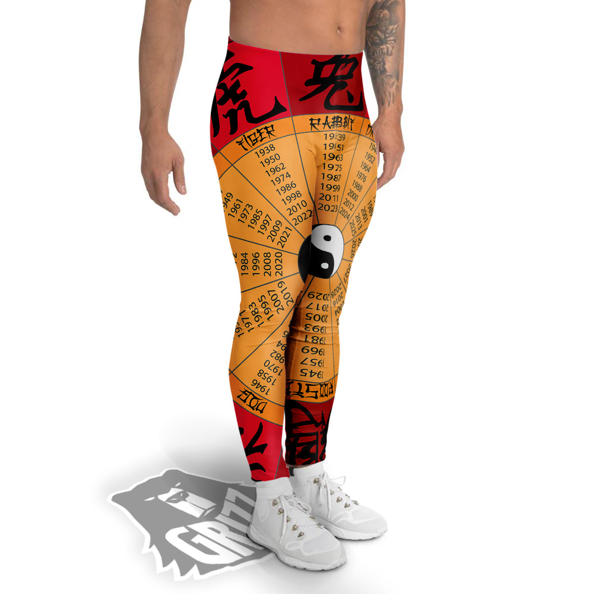 Calendar Wheel Chinese Zodiac Print Men's Leggings-grizzshop