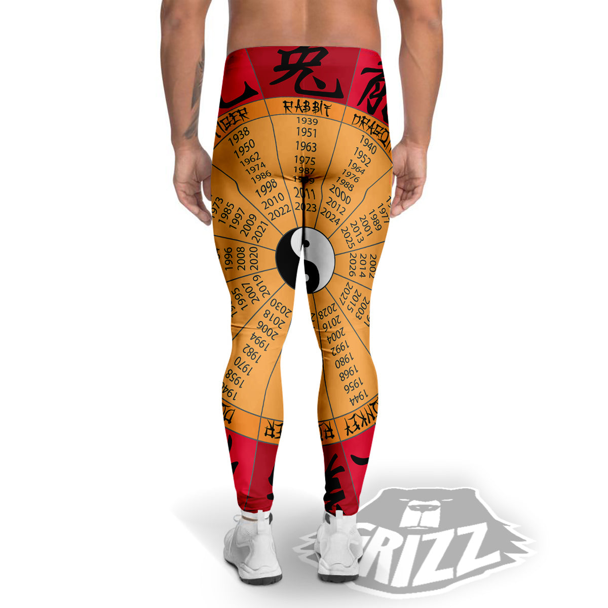 Calendar Wheel Chinese Zodiac Print Men's Leggings-grizzshop