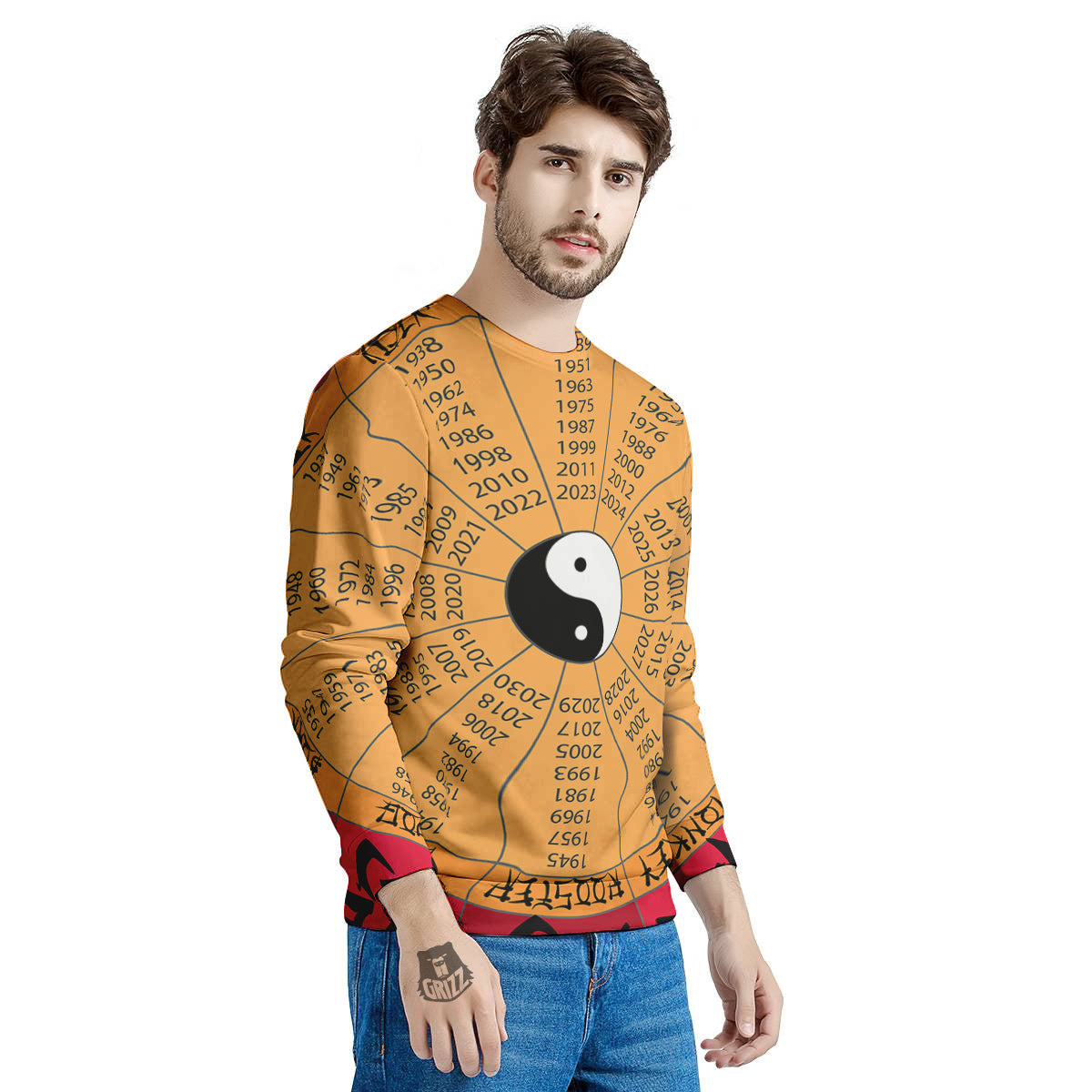 Calendar Wheel Chinese Zodiac Print Men's Sweatshirt-grizzshop