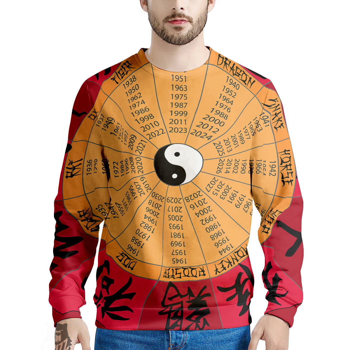 Calendar Wheel Chinese Zodiac Print Men's Sweatshirt-grizzshop