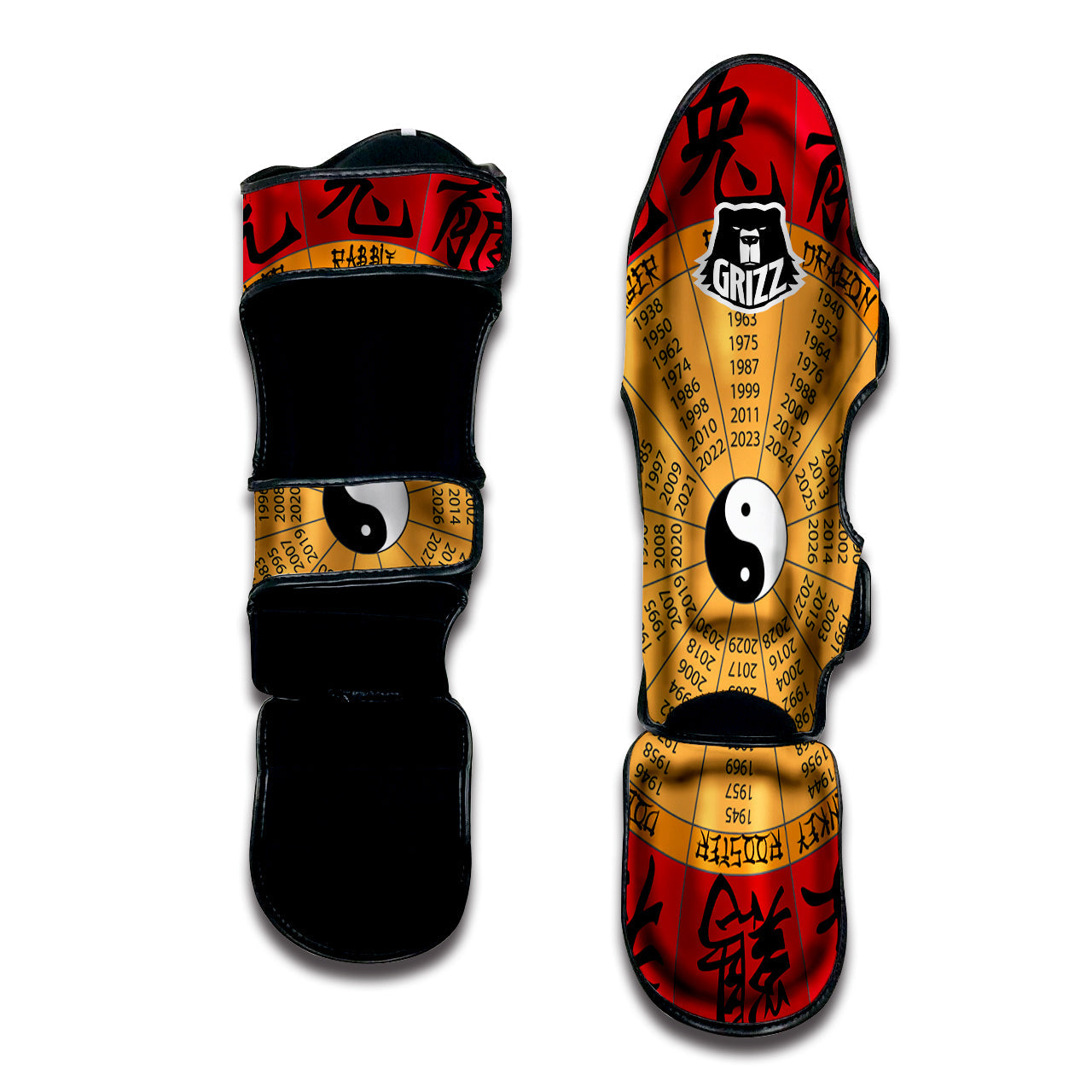 Calendar Wheel Chinese Zodiac Print Muay Thai Shin Guards-grizzshop