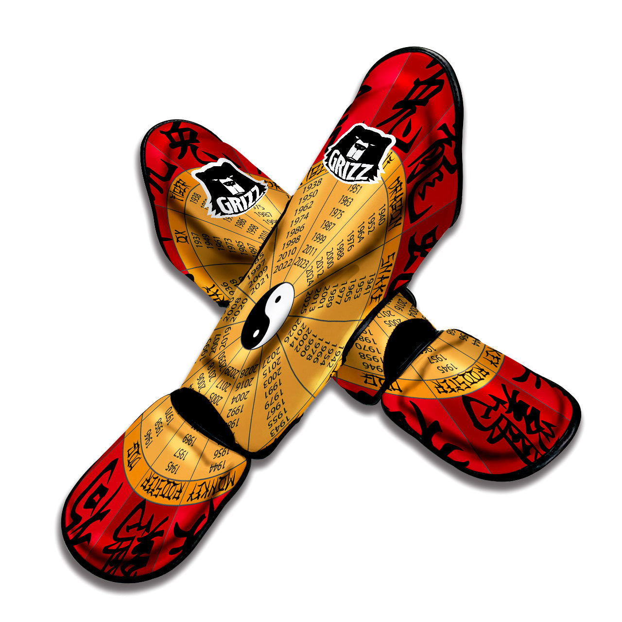 Calendar Wheel Chinese Zodiac Print Muay Thai Shin Guards-grizzshop