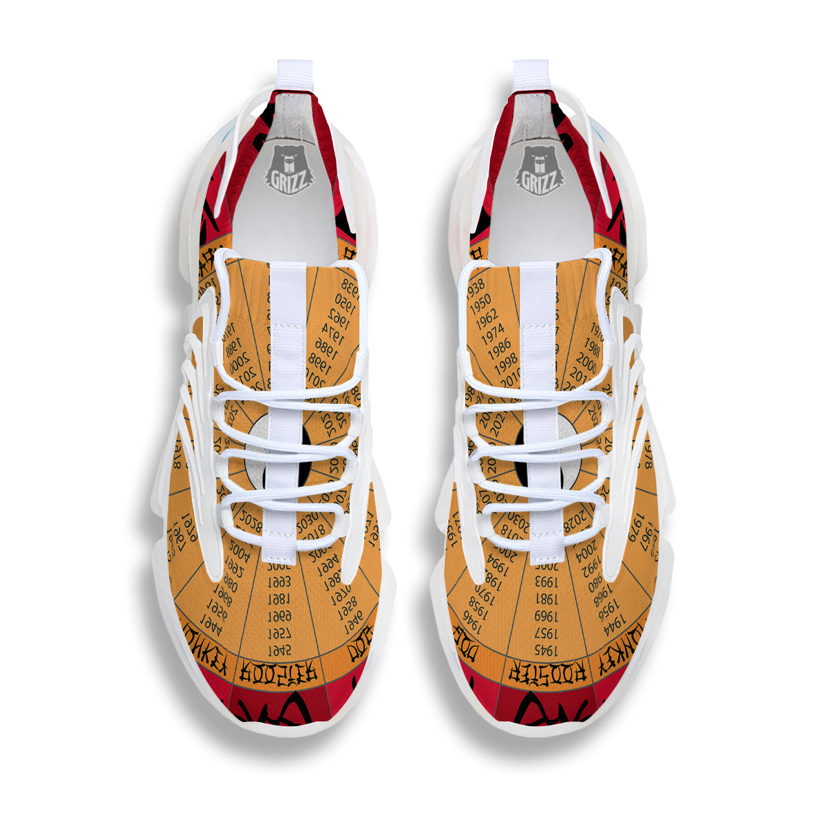 Calendar Wheel Chinese Zodiac Print White Gym Shoes-grizzshop