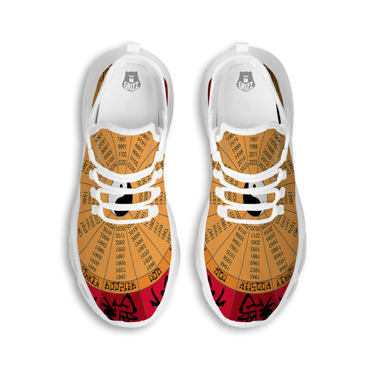 Calendar Wheel Chinese Zodiac Print White Running Shoes-grizzshop