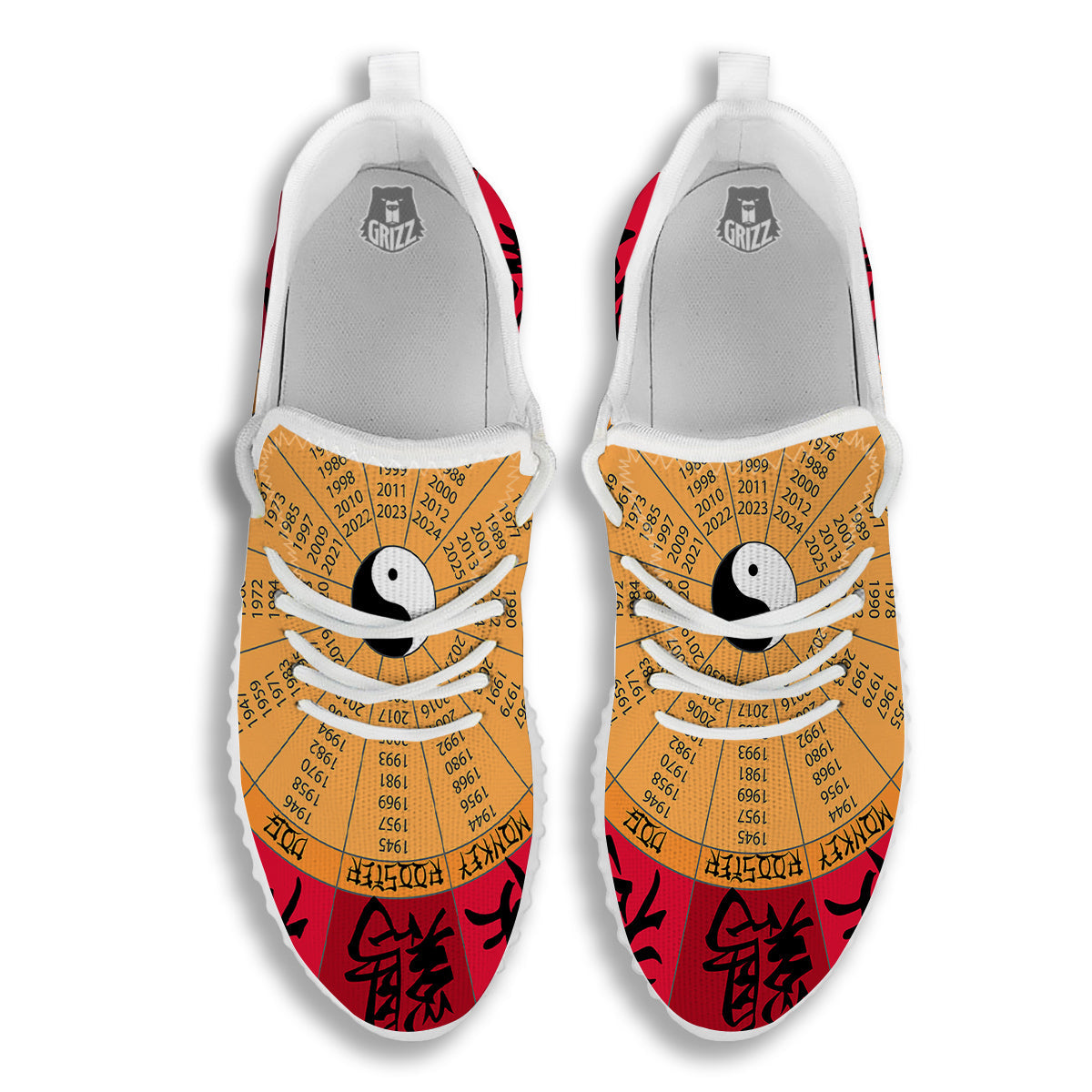 Calendar Wheel Chinese Zodiac Print White Walking Shoes-grizzshop