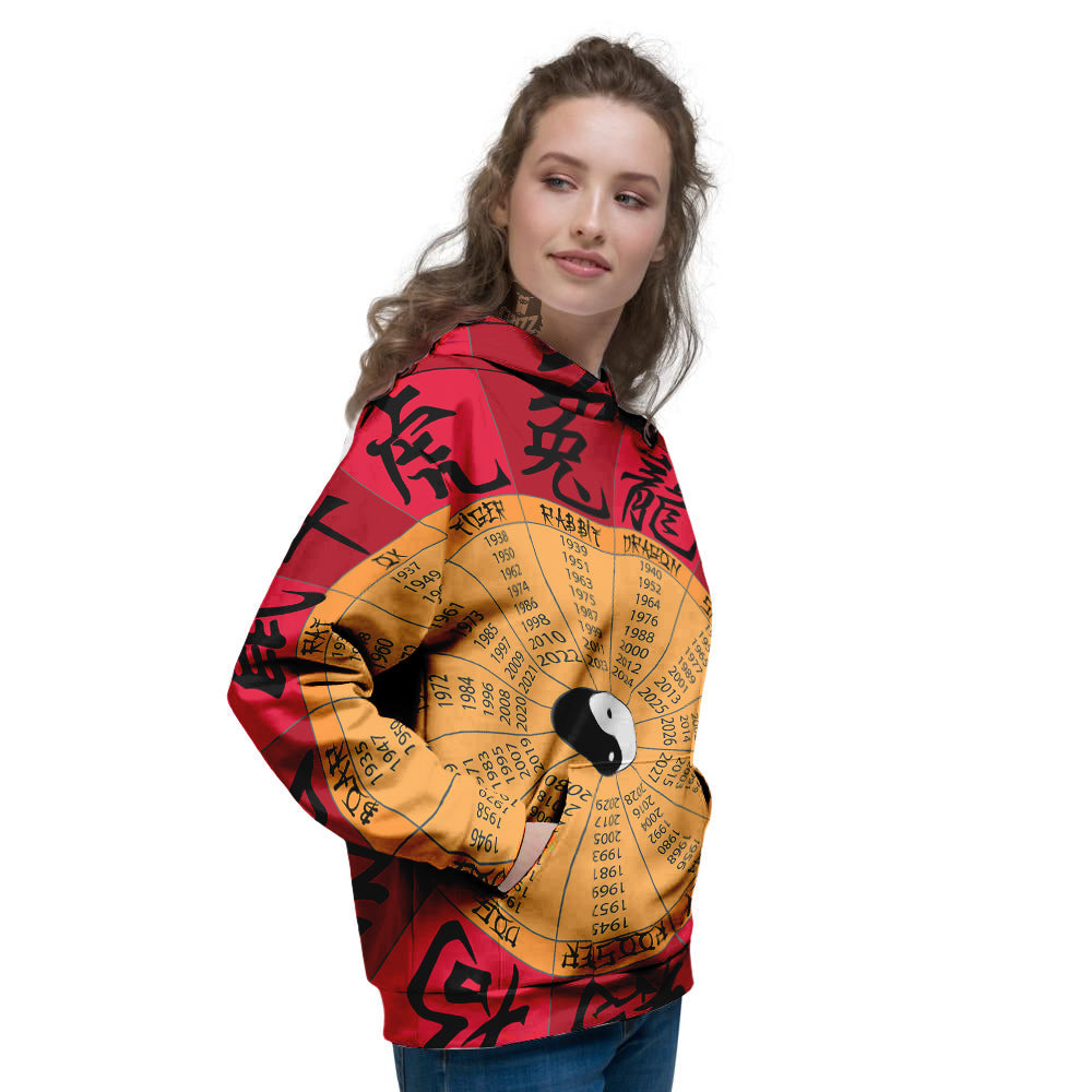 Calendar Wheel Chinese Zodiac Print Women's Hoodie-grizzshop