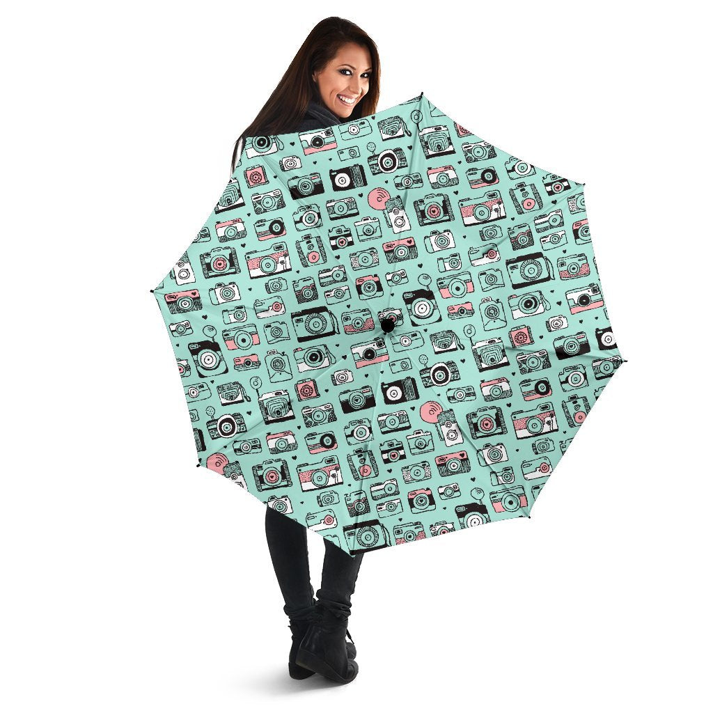 Camera Pastel Pattern Print Automatic Foldable Umbrella-grizzshop