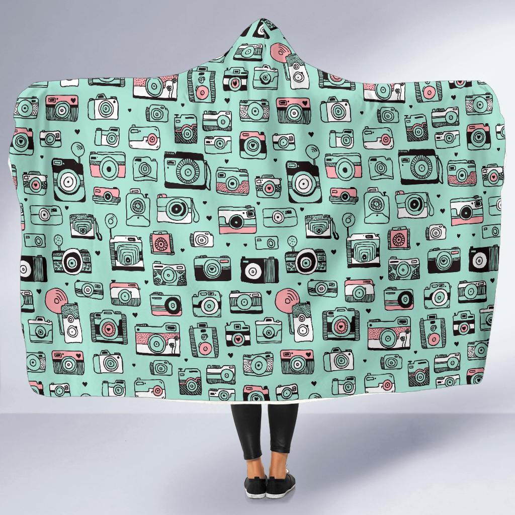 Camera Pastel Pattern Print Hooded Blanket-grizzshop