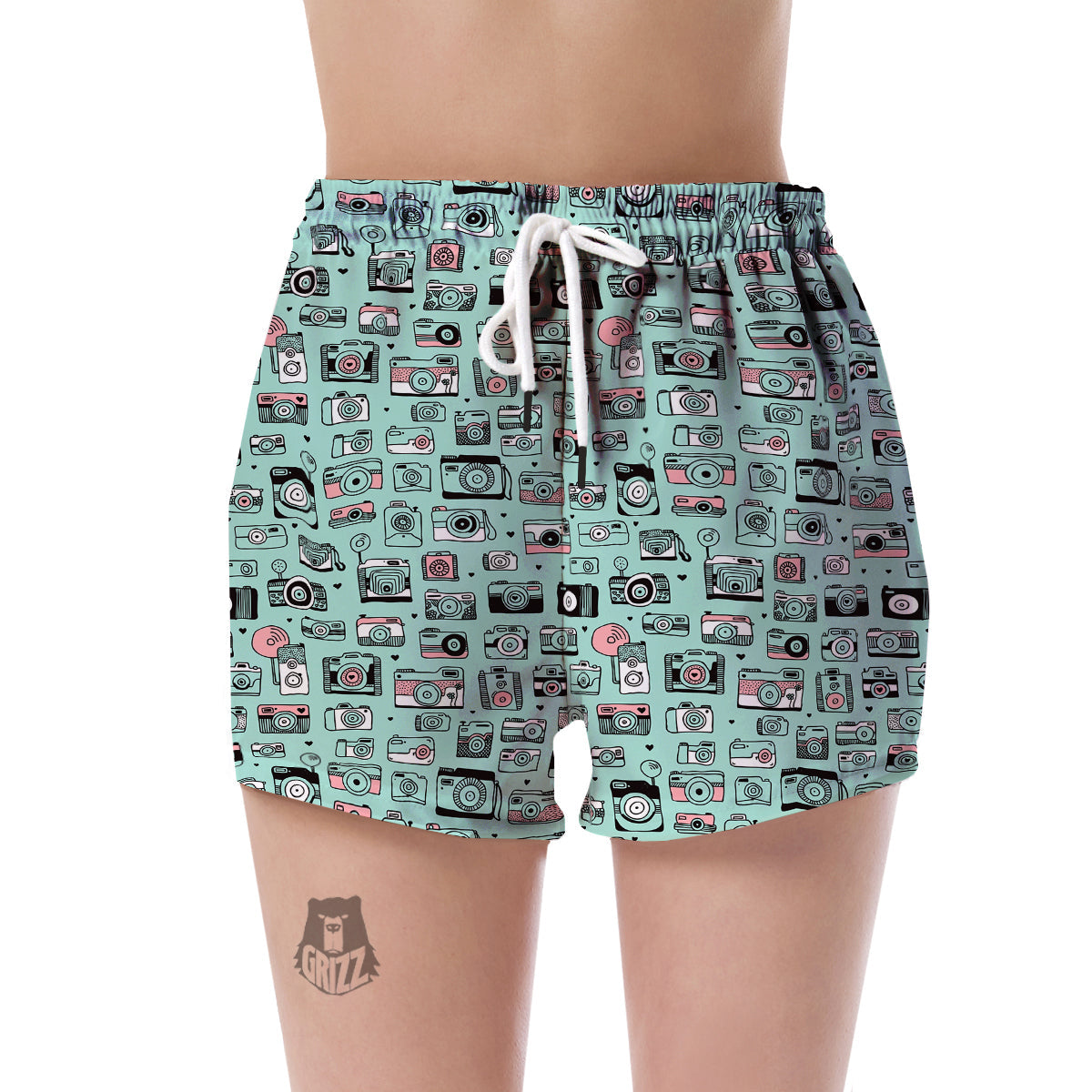 Camera Pastel Pattern Print Women's Shorts-grizzshop