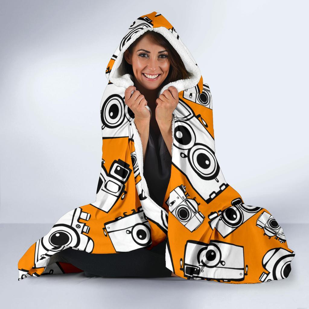 Camera Pattern Print Hooded Blanket-grizzshop