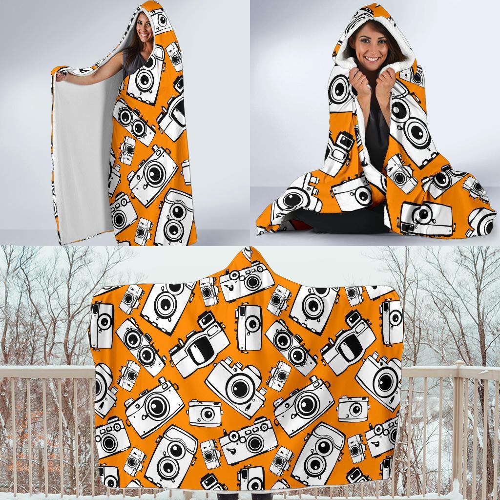 Camera Pattern Print Hooded Blanket-grizzshop