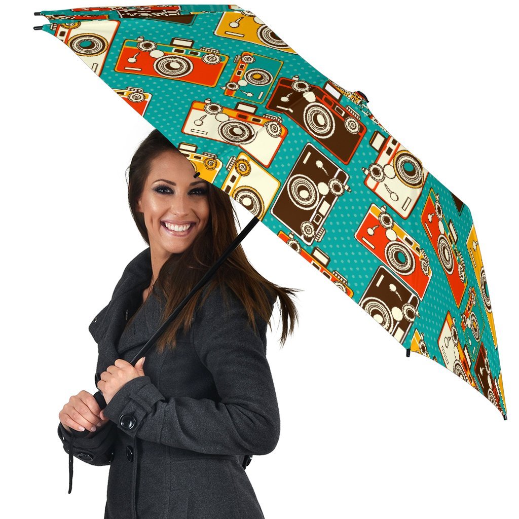 Camera Print Pattern Automatic Foldable Umbrella-grizzshop
