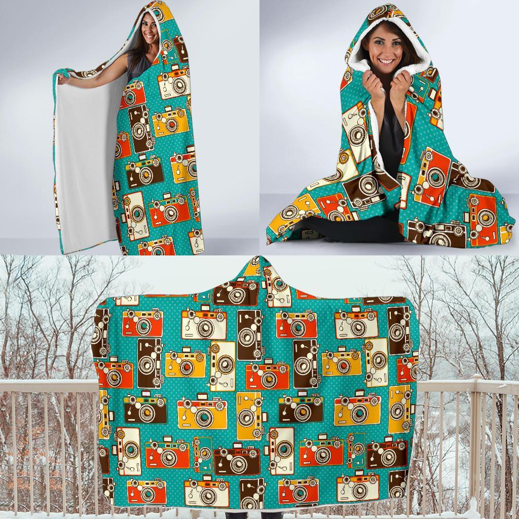 Camera Print Pattern Hooded Blanket-grizzshop