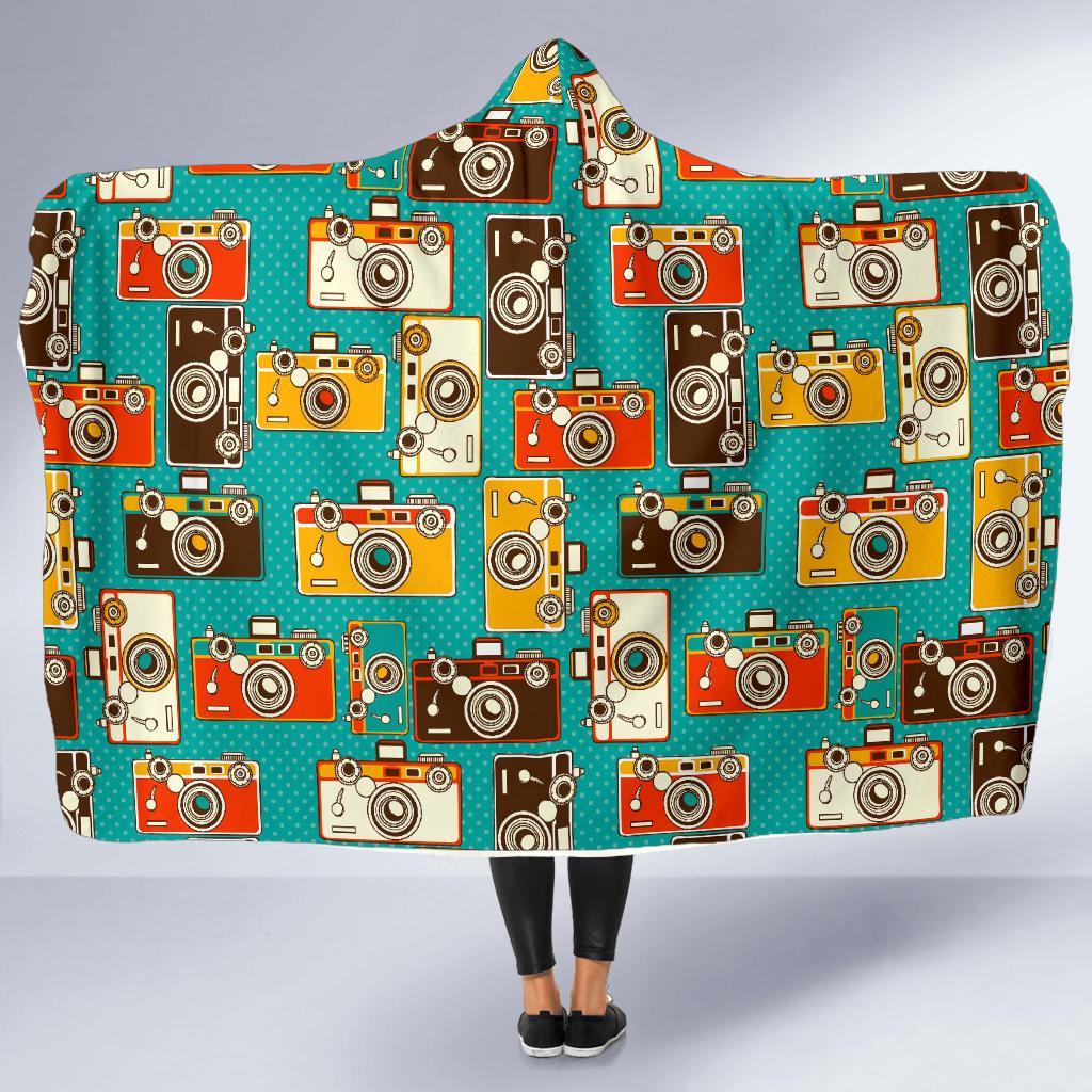 Camera Print Pattern Hooded Blanket-grizzshop