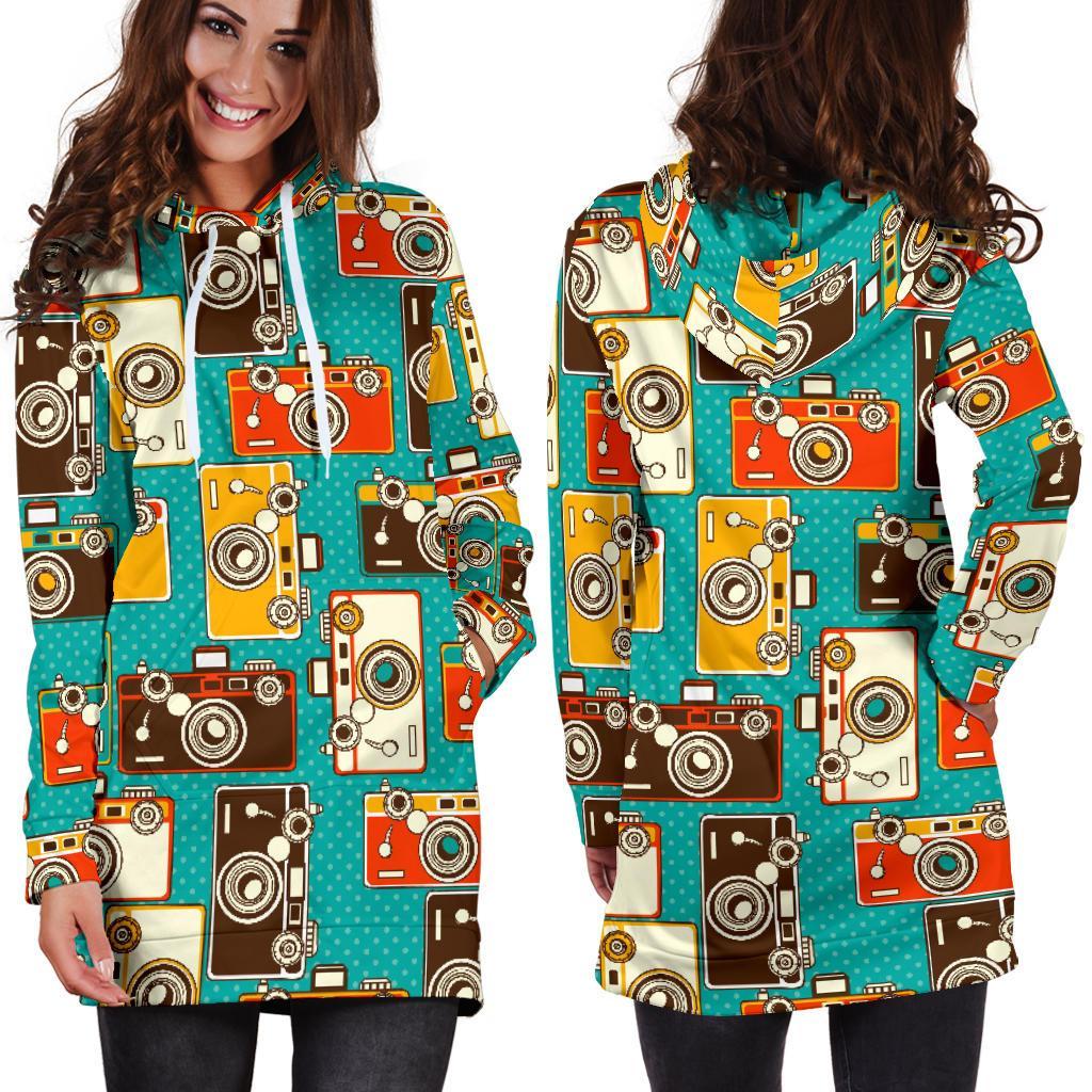 Camera Print Pattern Women Hoodie Dress-grizzshop