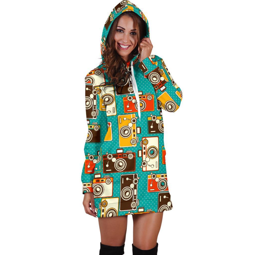 Camera Print Pattern Women Hoodie Dress-grizzshop